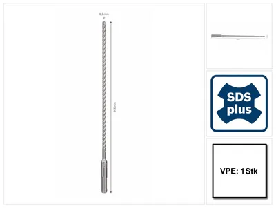 Produktbild von Bosch Hammerbohrer, Bohrerbit-Set Edelstahl 1 Stück 6mm, 200 mm, 265mm 2608576199