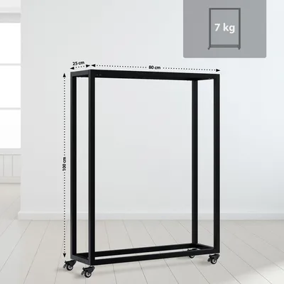 Zdjęcie produktu dla Mobilna półka na drewno kominkowe – wykonana z drewna, na kółkach | Kolor: czarny | Wymiary: 80x25x100 cm