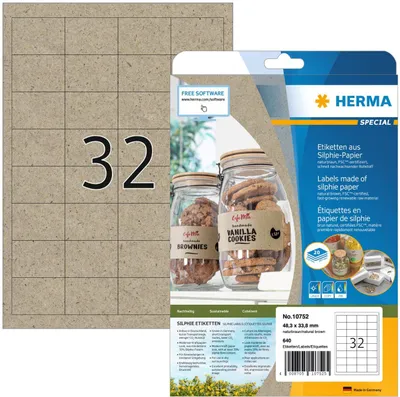 Obrázek produktu pro HERMA 10752 Štítky A4 48,3x33,8 mm přírodní hnědý papír Silphie 20 listů