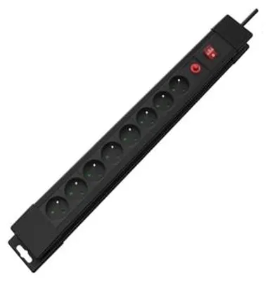 Productafbeelding van Perel stekkerdoos met 8 stopcontacten, type E, 1,5 meter, 3500W, met schakelaar en kinderbeveiliging