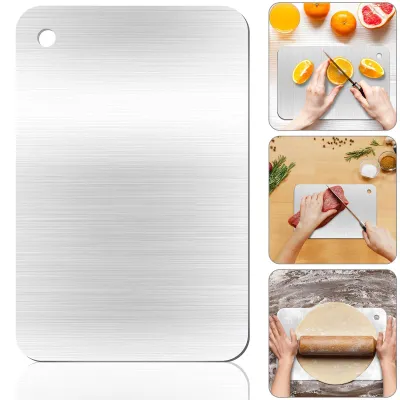 Image de Planche à découper en titane, planche à découper double face en acier inoxydable 304, planche à découper de cuisine, viande, légumes, fruits (25 x 15 cm)