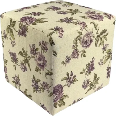 Obrázek produktu pro Velurový taburet ROSE 40x40 cm čtvercový s úložným prostorem - rozkládací taburet s vyšívaným bavlněným květinovým motivem - zelený