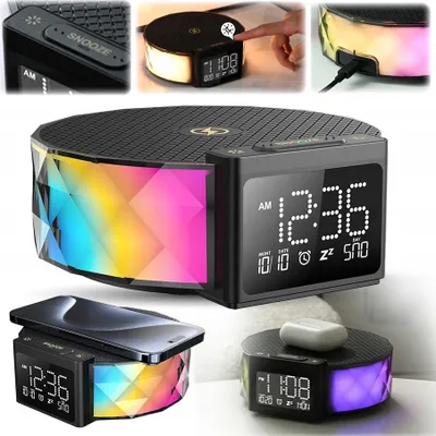 Image de Réveil Lampe de chevet LED Chargeur à induction Qi 15W RGB