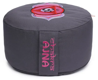 Produktbild von yogabox Yogakissen Glückssitz® Chakra - grau / Symbol: 3.Auge-Chakra (Ajña) 33 x 33 x 15 cm  Buchweizenschalen