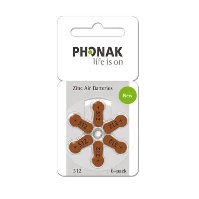 Produktbild von Phonak Hörgerätebatterien 312 - braun PR41 - (60er Pack / 10x 6er Blister)