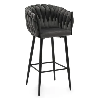 Produktbild von NEW HOME Barhocker LATINA gepolsterter für Wohnzimmer Esszimmer Glamour geflochtener - grau - moderne Samt Velours Möbel