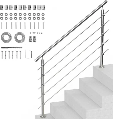 Immagine prodotto di Ringhiera per scale in acciaio inox con corrimano - 1500x104x1060 mm - 5 traverse - ringhiera resistente per interni ed esterni - design moderno