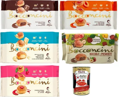 Produktbild von Matilde Vicenzi millefoglie Bocconcini Testpaket, Blätterteigbacken, knusprige und zarte, süße Snack aus raffiniertem Gebäck, gefüllt mit creme 5x 100g + Italian gourmet polpa 400g