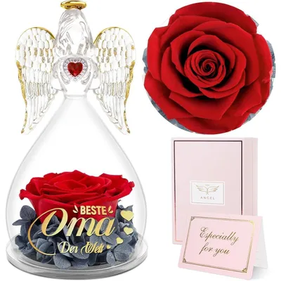 Produktbild von Engel Figur mit Ewiger Rose und Spruch "Beste Oma der Welt" Geschenk für Oma