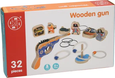 Produktbild von Holz Gummiband Pistole Spielzeug mit Zielscheiben - 32-teiliges Schießspiel