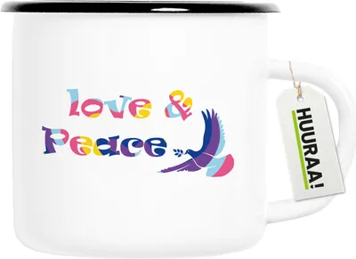 Produktbild von Huuraa Emaille Tasse Love & Peace 300ml Vintage Campingbecher Geschenkidee