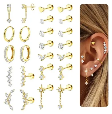 Immagine prodotto di Orecchini set orecchini donna - 12 paia - Acciaio chirurgico - Ipoallergenico - Argento e oro