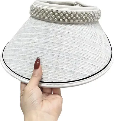 Produktbild von CarryQuest® - Damen Visor Sonnenblende breite Krempe Perlen Strass Weiß