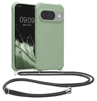 Produktbild von kwmobile Necklace Case kompatibel mit Google Pixel 10 / Pixel 10 Pro Hülle - Cover mit Kordel zum Umhängen - Silikon Schutzhülle Graugrün
