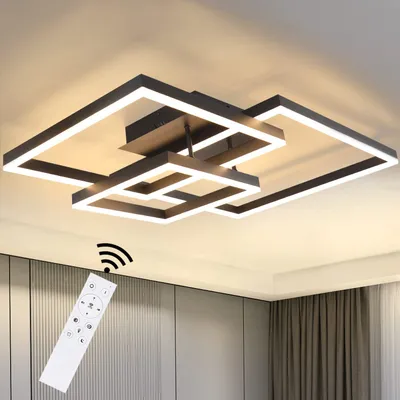 Zdjęcie produktu dla ZMH Lampa sufitowa LED Lampa sufitowa do salonu - ściemnialna czarna 61CM Lampa do salonu Nowoczesny design z pilotem Metalowe oświetlenie sufitowe