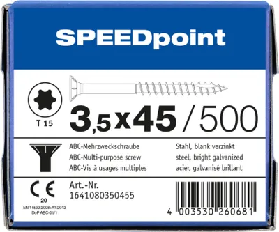 Produktbild von ABC SPEEDpoint Senkkopf T15 Teilgewinde Schabenut A2J 3,5x45mm (500)