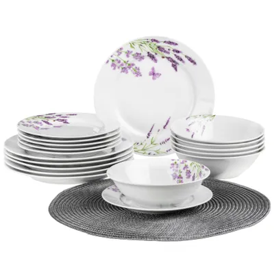 Produktbild von 18 tlg. Tafelservice Geschirrset Tafelset Geschirr 6 Personen Essservice Tellerset Porzellan Lavendel