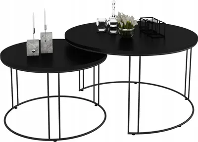 Zdjęcie produktu dla Zestaw Okrągłych Stolików Kawowych 2w1 Salon Loft Czarny+Czarny MiniPearl