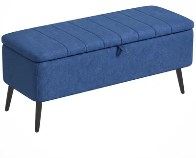 Immagine prodotto di HOMCOM Panca Contenitore Rettangolare Pouf Poggiapiedi con Gambe in Acciaio, 102x40x44 cm, Blu Scuro