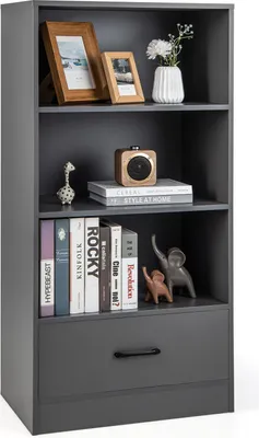 Obrázok produktu pre COSTWAY 120cm regál so zásuvkami, 4-úrovňový drevený úložný regál, stojaca polica (sivá)
