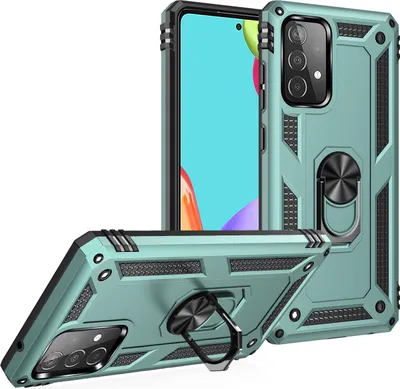 Produktbild von LaimTop Schutzhülle für Galaxy A52 5G, Dual Layer Robust Militäre Fallschutz Hülle mit Ringhalterung Ständer Grün