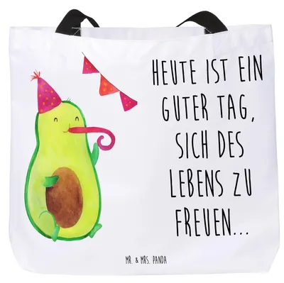 Produktbild von Mr. & Mrs. Panda Strandtasche Avocado Party - Weiß - Geschenk, Tote Bag, Happy Birthday, Reisetasche, Beutel, Gesund, Geburtstag, Avocados, Tasche, Laptoptasche