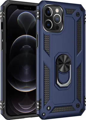 Produktbild von LaimTop Schutzhülle für iPhone 12 / 12 Pro, Dual Layer Robust Militäre Fallschutz Hülle mit Ringhalterung Ständer für iPhone 12 / iPhone 12 Pro Blau