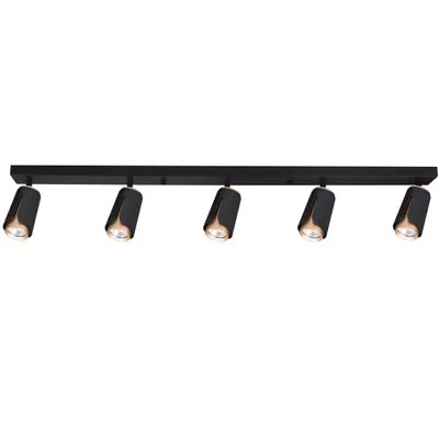 Produktbild von XUDO Deckenstrahler 5-flammig GU10, Schwarz & Gold, Aluminium-Stahl, schwenkbar, modern – ohne Leuchtmittel