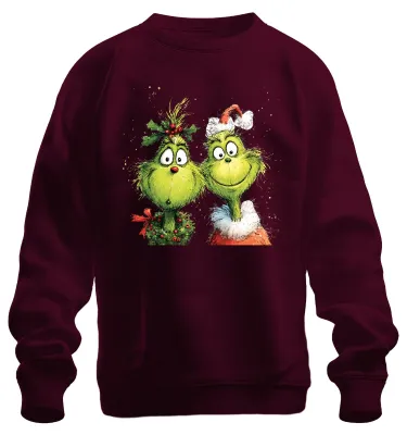 Immagine prodotto di Grinch Christmas Funny Couple Wreath Holly Santa Hat Retro Unisex Sweatshirt Pullover, Burgundy, S