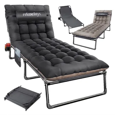Immagine prodotto di Letto da campeggio pieghevole Relaxdays, materasso, cuscino cervicale, supporto per cellulare, fino a 250 kg, dimensioni: 26x190x72 cm, letto da campo, grigio