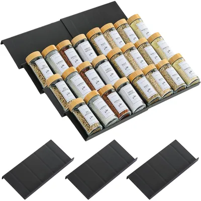 Produktbild von 8-teiliges Gewürzregal-Set mit Schubladen, ausziehbarem Gewürzorganizer, schwarz, zur Aufbewahrung und Organisation von Gewürzen.