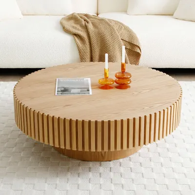 Produktbild von williamspace Runder Kaffetisch aus Wassernussbaum mit massivem Rand in 3 Farben, natur