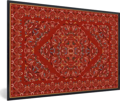 Produktbild von MuchoWow® Gerahmtes Poster Persische Teppiche - Teppiche - Muster - Rot 90x60 cm - Poster mit Schwarzem Bilderrahmen Wandposter Rahmen Foto Bilder - Fotorahmen - Foto-Plakat