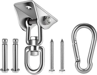Produktbild von Ibenzoa® Drehbarer Deckenhaken aus 304 Edelstahl – 360° drehbar, M8 Karabiner, Tragkraft bis 450 kg, robust für Hängematten & Sandsäcke