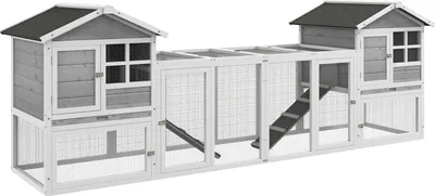 Produktbild von Kaninchenstall Kleintierstall Aus Holz Kaninchenhaus Mit Außengehege, Rampe, Kleintierhaus Mit Bodenwanne, Kleintierkäfig Grau