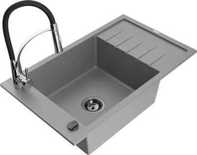 Produktbild von Mexen Elias 1 Becken-Granitspüle mit Abtropffläche und Mischbatterie Aster, Grau - 6511-71-73450-07-B