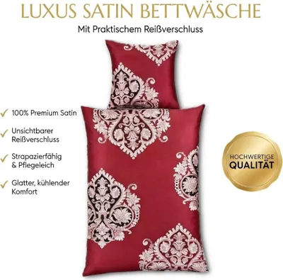 Produktbild von Satin Bettwäsche Baumwolle Ornamente Rot 155x220 80x80cm: 4tlg.