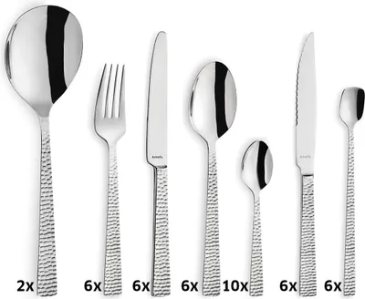 A set of cutlery arranged on a white background.