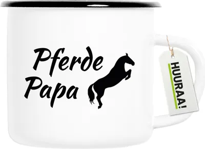 Produktbild von Huuraa Emaille Tasse Pferdepapa Silhouette 300ml Vintage Campingbecher Geschenkidee