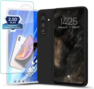 Produktbild von Hülle für Samsung Galaxy S23 FE mit 9H Displayglas Displayschutz Plus Case Cover Bumper Silikon Softgrip Schutzhülle Farbe: Schwarz