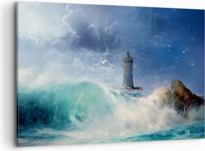 Produktbild von Bild auf Leinwand - Leinwandbild - Leuchtturm Meer - 120x80cm - Wand Bild - Wanddeko - Wandbilder - Leinwanddruck - Bilder - Kunstdruck - Wanddekoration - Leinwand bilder - Wandkunst - AA120x80-3576