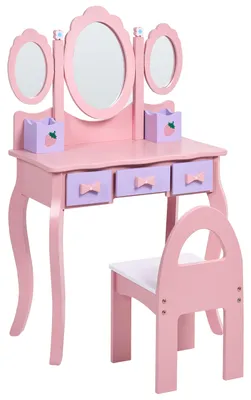 Produktbild von BELIANI Kinder Schminktisch Set Rosa MDF-Platte mit Ovalem Spiegel und Hocker 3 Schubladen Kinderzimmer Prinzessin Frisiertisch Frisierkommode