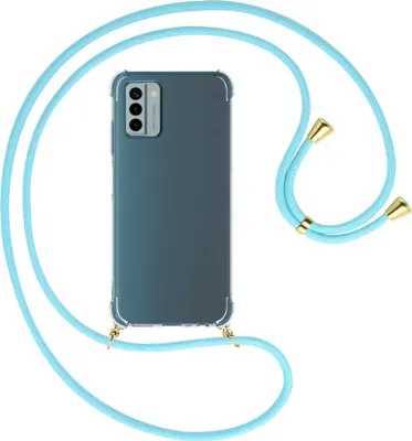 Produktbild von Handykette Backcover-Schutzhülle mit Band (Metall goldfarben) für Nokia G22 (6.5'') - himmelblau