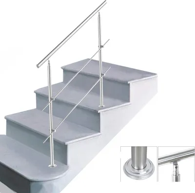 Produktbild von EINFEBEN Treppengeländer 150cm 2 Querstreben Edelstahl Geländer und Handläufe Balkongeländer Aufmontage Treppe Brüstung Balkon Pflegeleicht Innen und Außen Brüstung