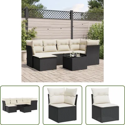 Produktbild von The Living Store 7-tlg. Garten-Sofagarnitur mit Kissen Schwarz Poly Rattan
