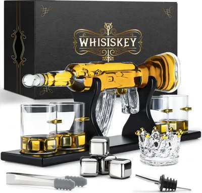 Produktbild von Whisiskey – Whisky Karaffe Set - Whiskey Geschenkset für Männer – Gewehr Dekanter 1000ML, Geschenkbox, Whisky Gläser, Whiskey Steine, Zubehör