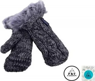 Produktbild von Damen-Strickfäustlinge mit Fleecefutter und Pelzbesatz - Dunkelgrau (Polyacryl/Polyester)