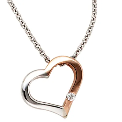 Produktbild von JOBO Collier 585 Gold Weißgold Rotgold kombiniert 1 Diamant Brillant 42 cm Karabiner