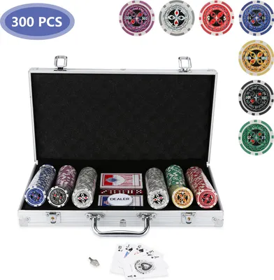 Immagine prodotto di Jayseuw 300 fiches per il gioco del poker Set di fiches per il poker con serratura - fiches professionali da 11,5 g, custodia in alluminio con serratura argento