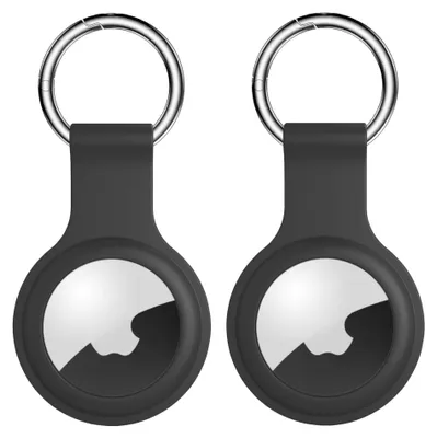 Image de Étui pour porte-clés AirTag [lot] - Étui de protection en silicone pour Apple AirTag - Porte-clés pour clés, sac et valise (noir, lot de 2)
